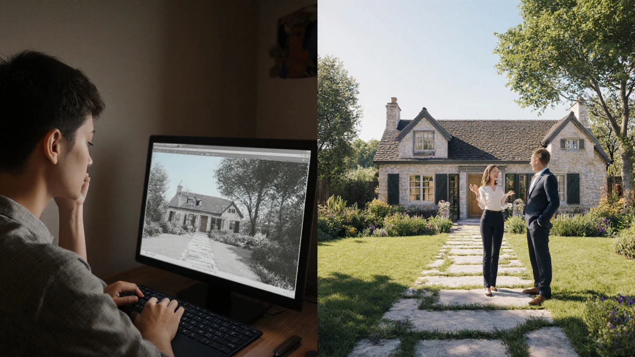 Два лица: один разочарован, другой уверен — сравнение качества 3D-визуализаций на разных этапах.