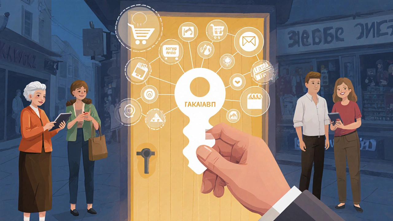 Рука держит ключ из элементов интерфейса, открывающий дверь с надписью «Заказать».