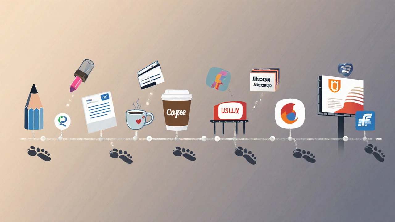 Визуальная линия развития от простых набросков к профессиональным брендам на упаковке и билбордах.