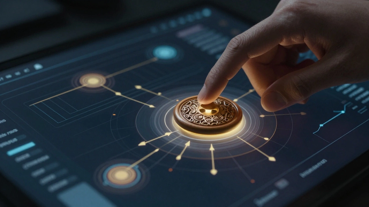 Красивая кнопка на цифровом интерфейсе с прозрачными слоями пользовательских путей под ней.