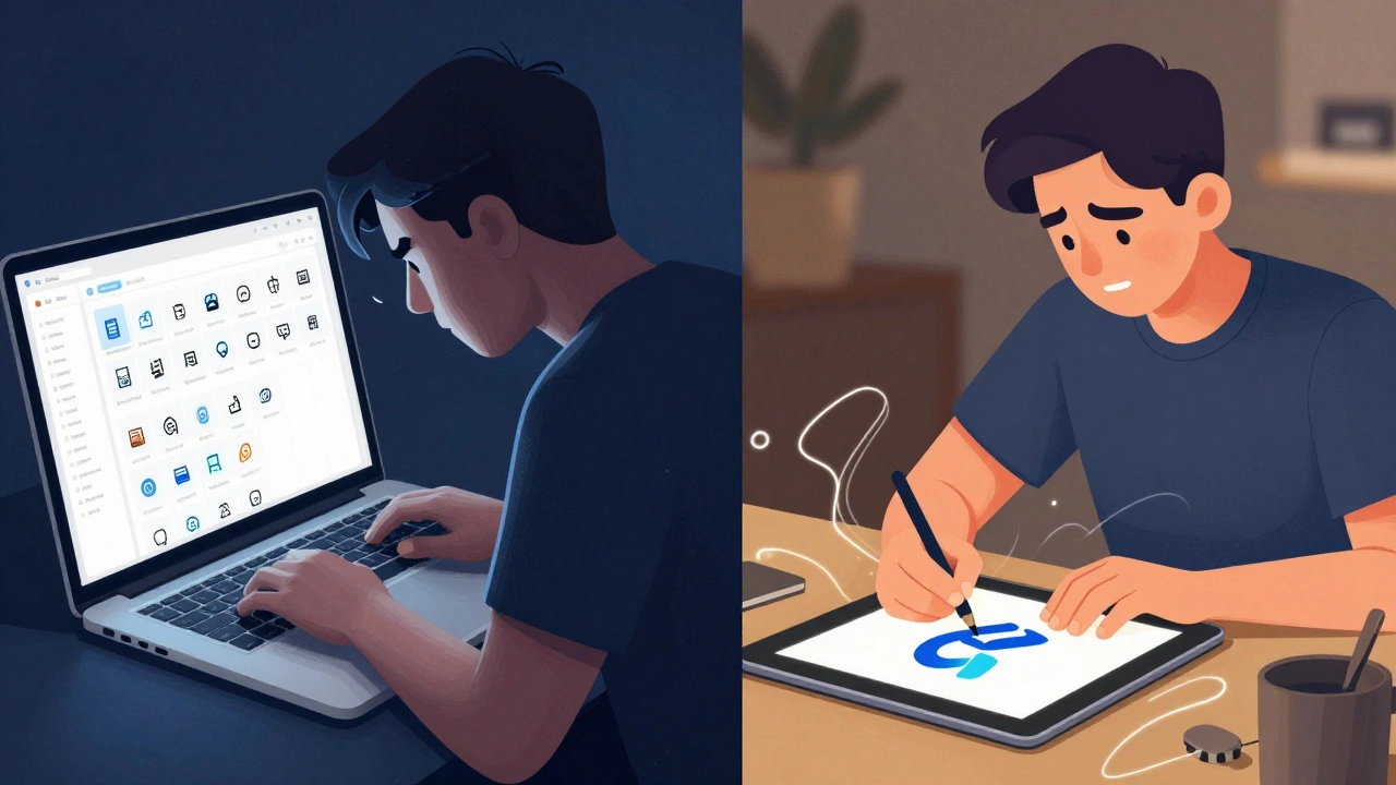 Сравнение: дизайнер ищет иконки vs рисует собственный логотип