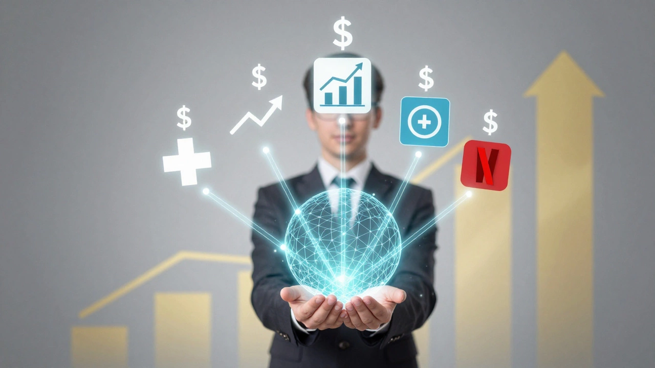 Дизайнер держит анимационную структуру, связанную с медициной, финтехом и технологиями.