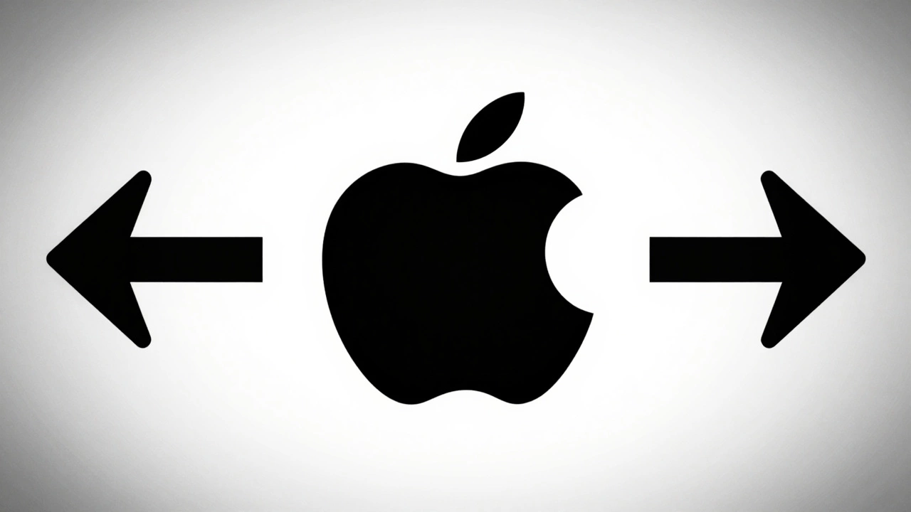 Логотип Apple в центре пустого пространства, где отсутствие деталей делает его узнаваемым, подчеркивая силу негативного пространства.