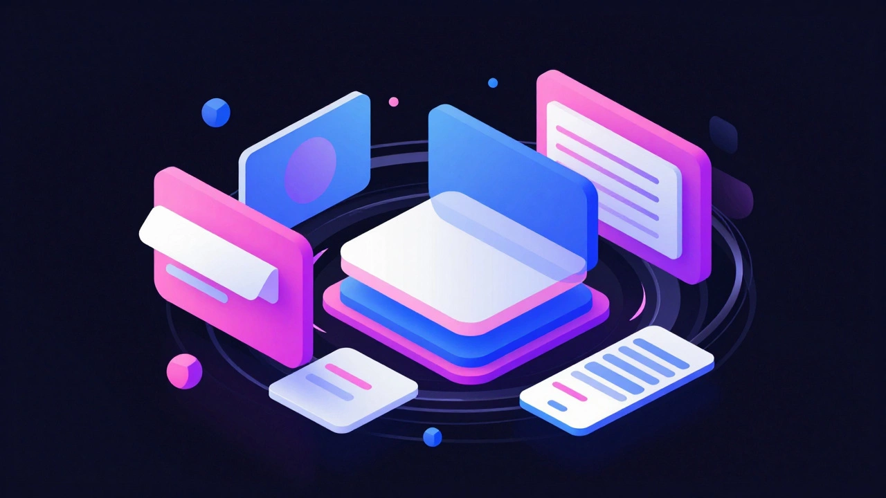 Абстрактная 3D композиция элементов интерфейса и анимации.