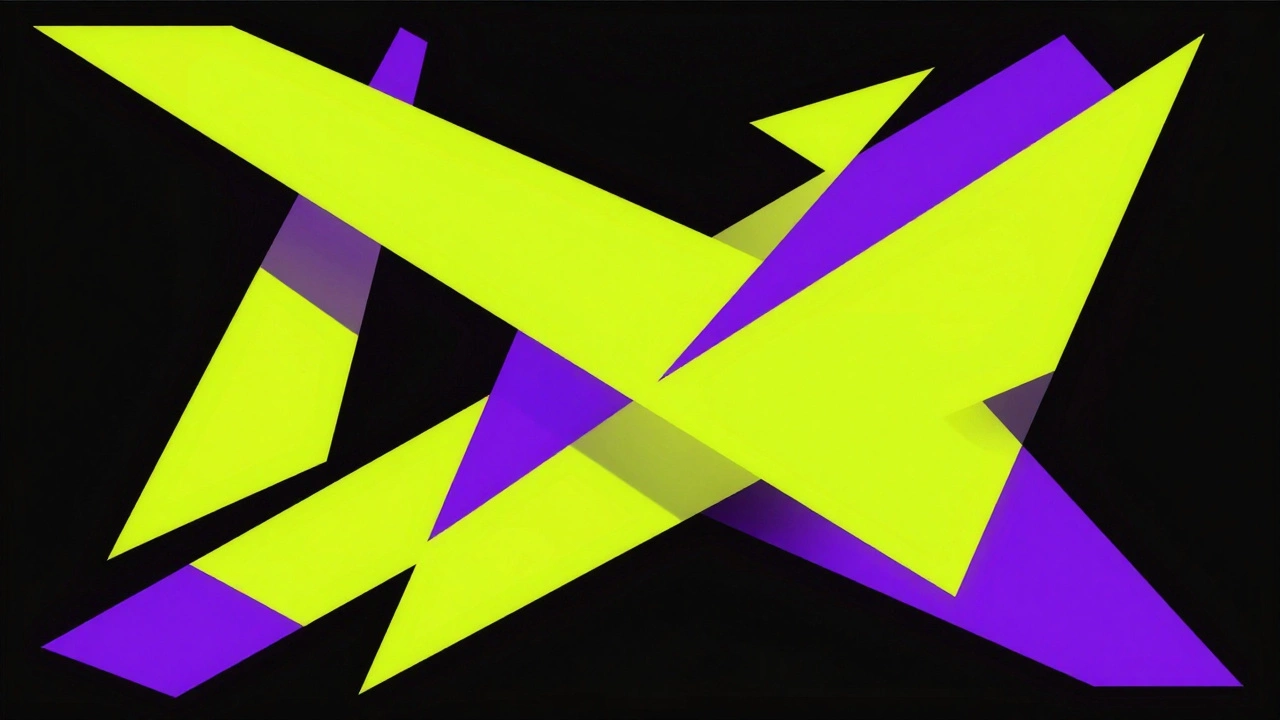 Яркая абстракция нео-брютализма с резкими формами и контрастом.