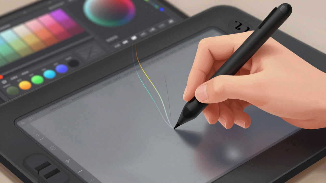Руки рисуют на графическом планшете со стилусом