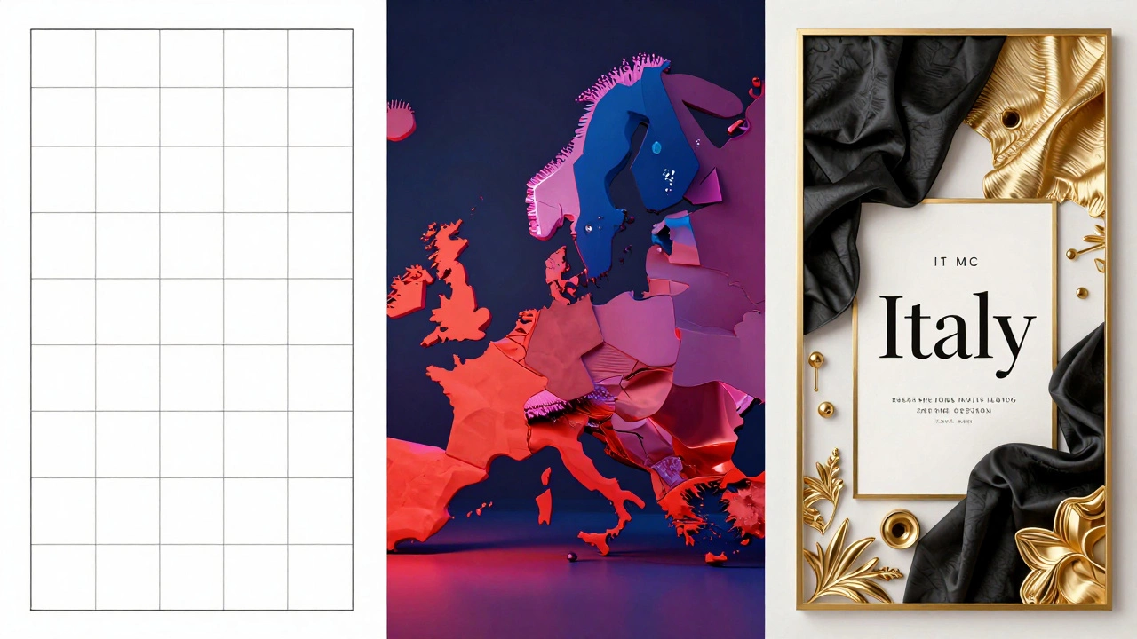 Коллаж, объединяющий минимализм Германии, эксперименты Нидерландов и эстетику Италии